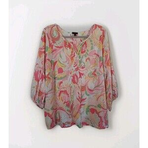 TALBOTS Women's V Neck Floral Cotton Lightweight Top Blouse Plus Size 2X